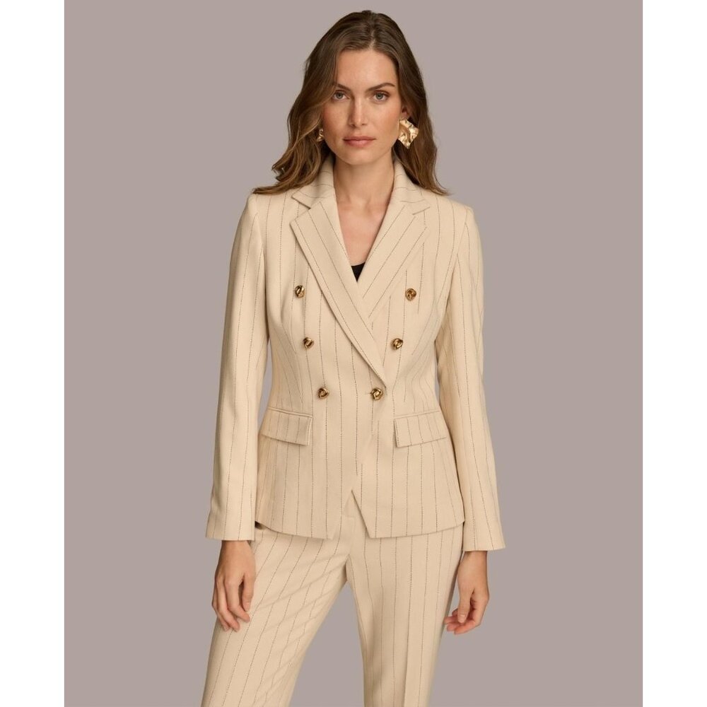 Donna Karan New York Women's Size 14 Beige Pinstripe Double Breasted Jacket $179